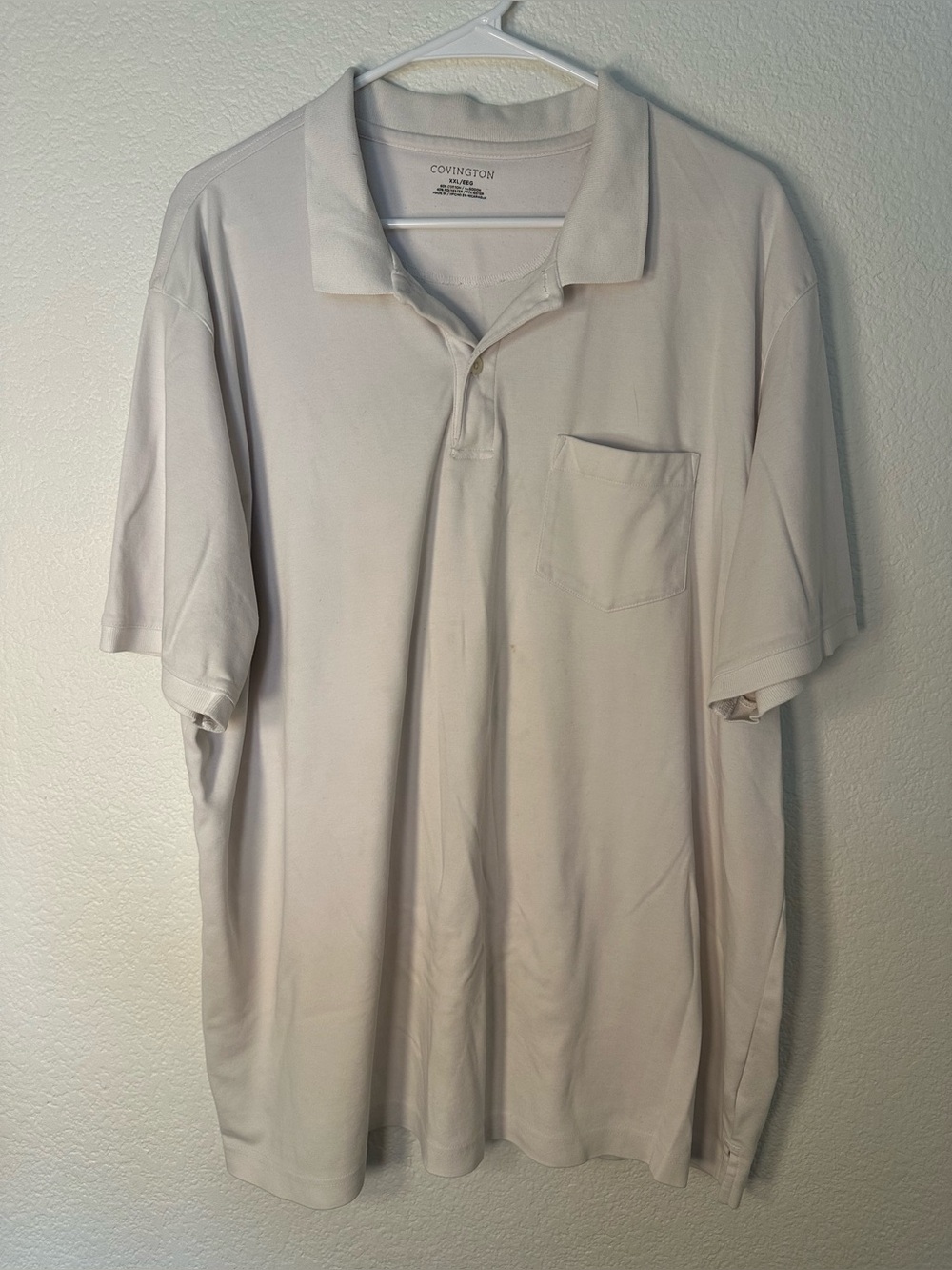 Covington Men’s White Short Sleeve Polo Shirt XXL Pocket Cotton Blend